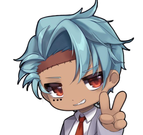 Frankey chibi mascot flashing a peace sign